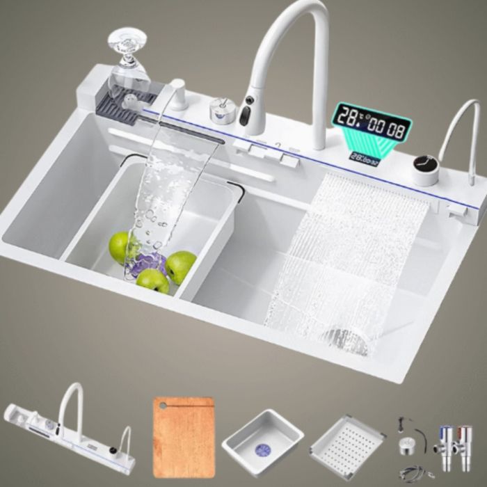 Умна кухненска мивка с изтеглящ се кран – LED дисплей, водопад, филтри