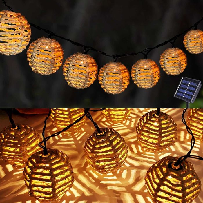 Instalatie solara decorativa 10 LED ratan – lumina calda, exterior/interior - LIVRARE GRATUITA !