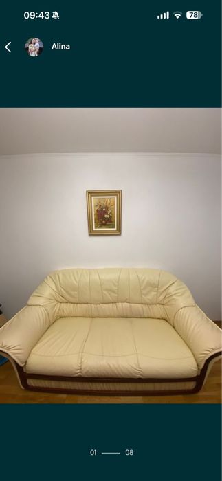 Vând canapea din piele ecologică cu 2 fotolii– stare foarte bună