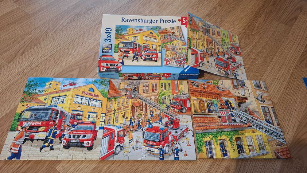 Puzzle copii Ravensburger pompieri + politie - 2 cutii, 3 in 1, 6x49 piese, 5ani+, 60lei