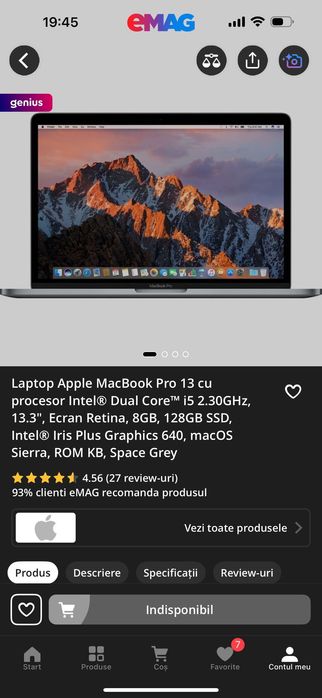 MacBook Pro 13 cu procesor i5, 8Gb RAM și 128Gb SSD