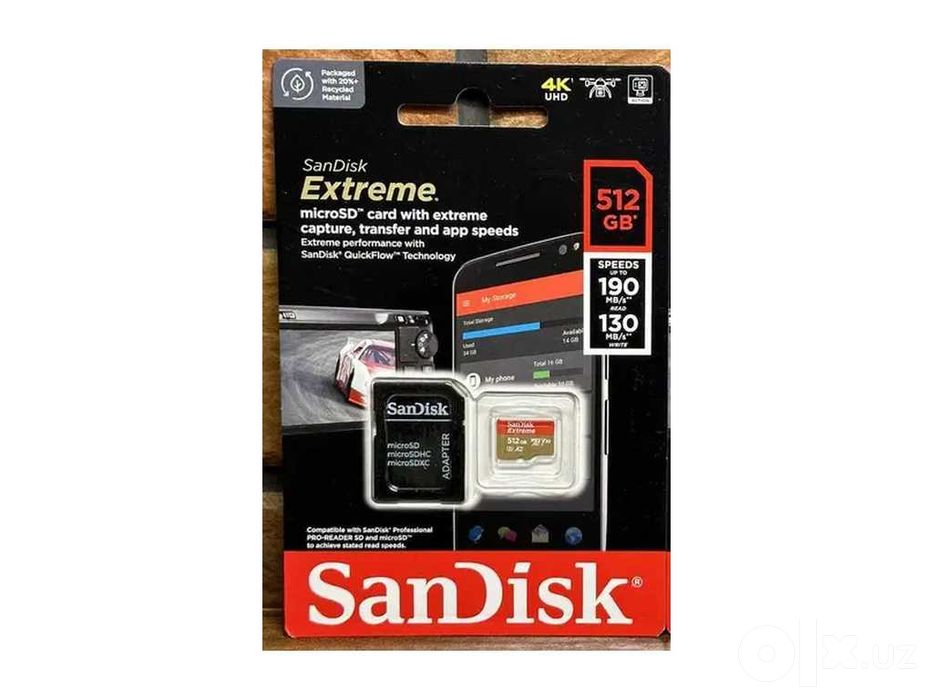 SanDisk Extreme 512 ГБ - microSD для 4K, SD-адаптер - Гарантия