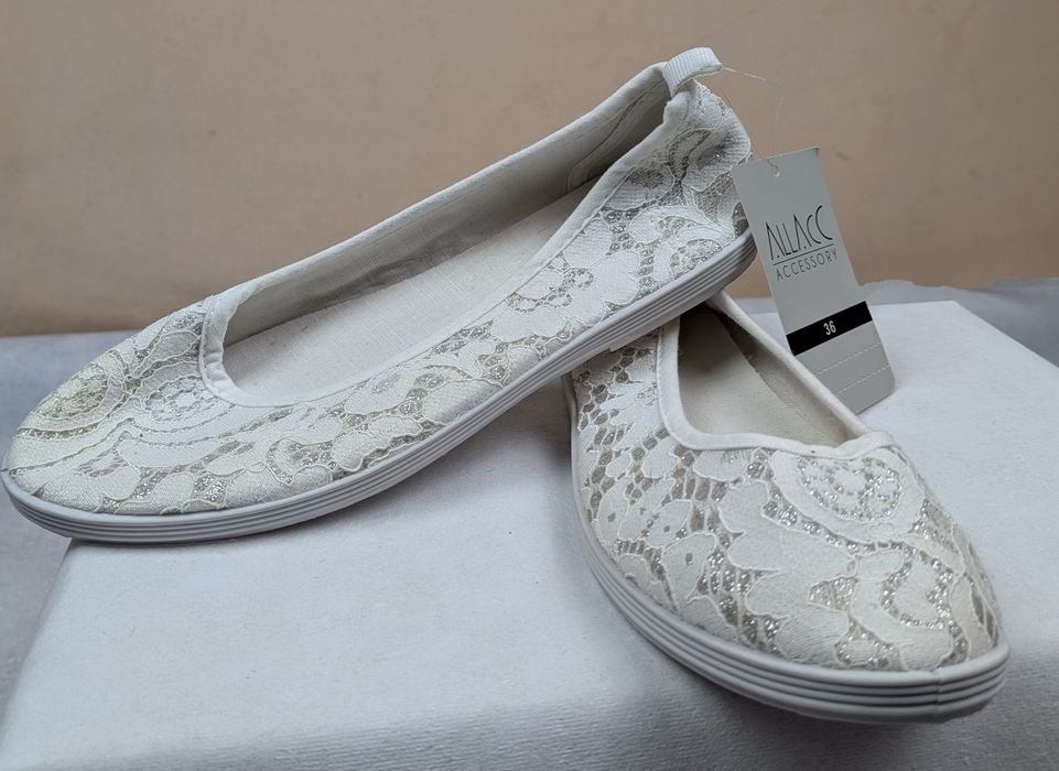Balerini Damă ALLACC Albi cu Argintiu Model Abstract Noi cu Etichetă S