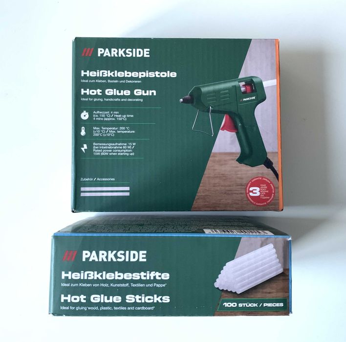 Pistol de lipit cu batoane Parkside nou, in garantie + 100 batoane