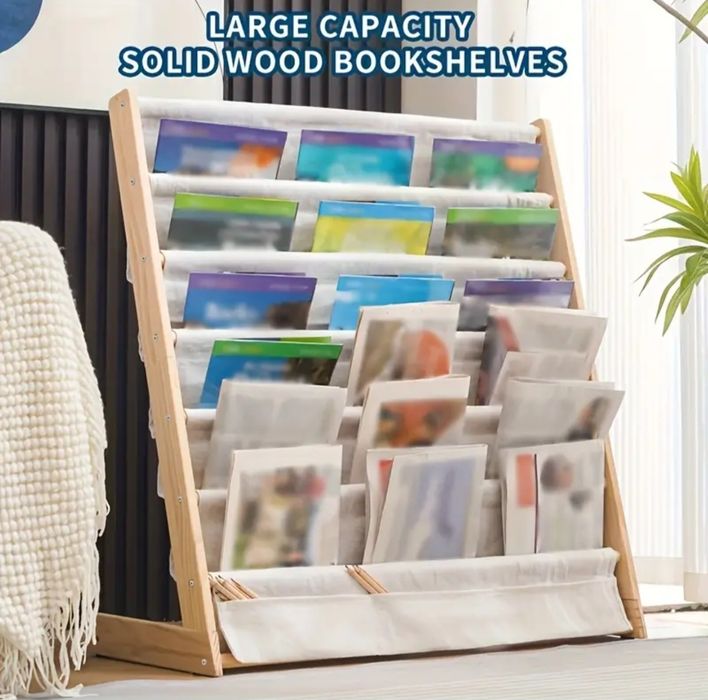 Голяма дървена детска библиотека за деца по Монтесори етажерка книги