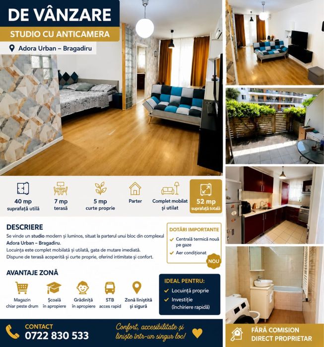 Vand garsoniera spatioasa tip studio(cu antecamera)
