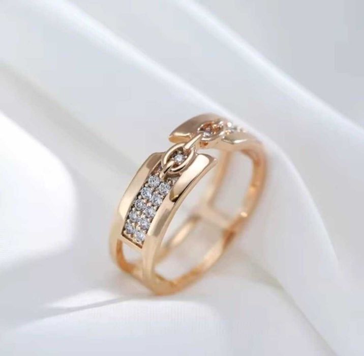 GR110,inel placat aur 14k, nou/marcat, unisex, zirconii albe