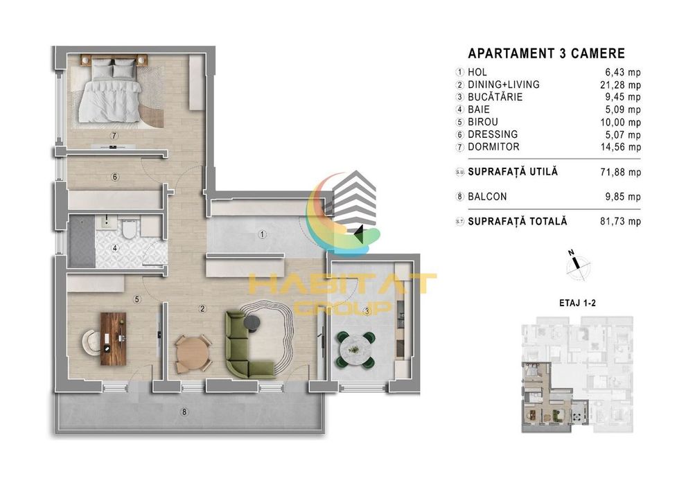 Apartament 2 camere Tip studio  Metrou Berceni!