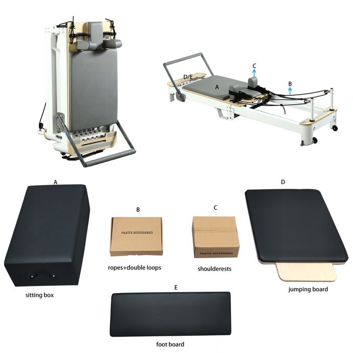 Aparat pilates reformer pliabil din aluminiu complet accesorizat