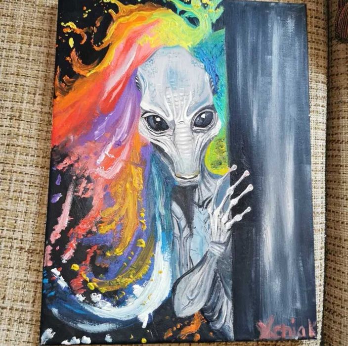Tablou original ulei pe pânză, extraterestru