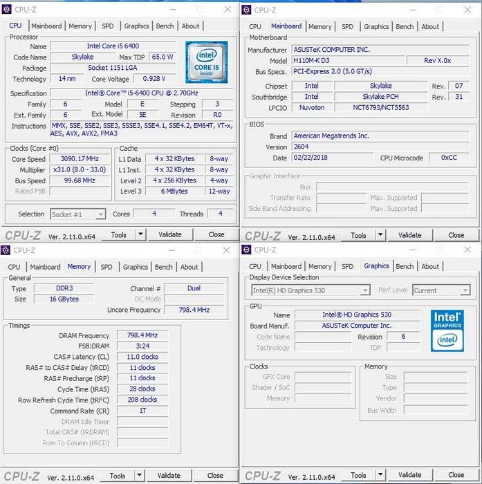 Kit Pc : ASUS - H110M-K D3, CPU i5 6400 3,3 GHz, 16 GB DDR3,