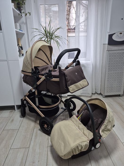 Set cărucior L-SUN + scoică auto – landou + sport, stare foarte bună