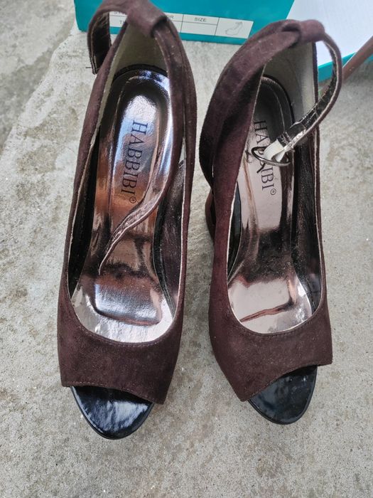 Sandale din piele întoarsă ecologica cu toc ortopedic