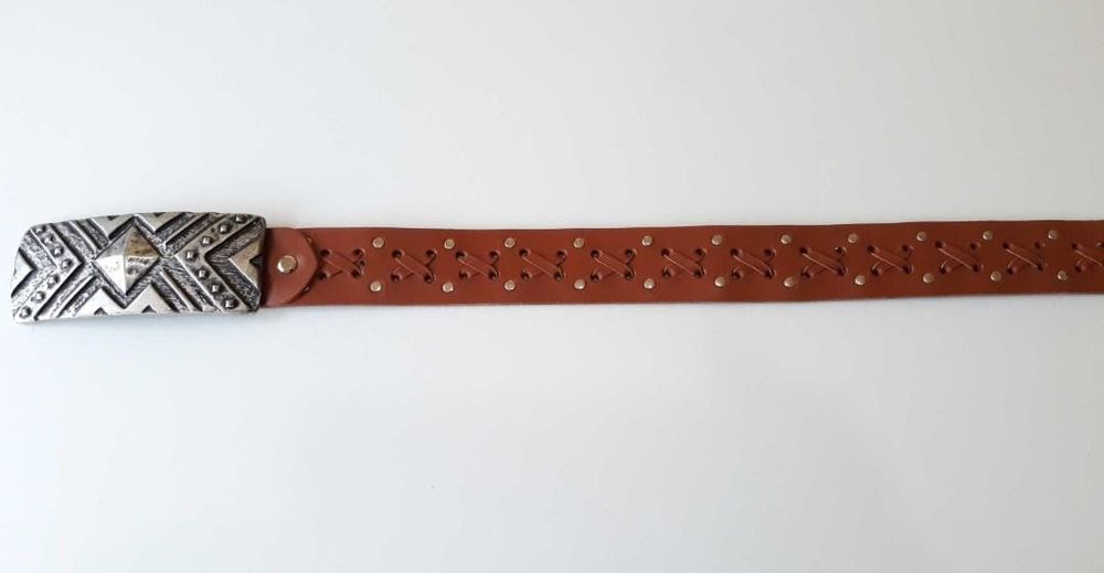 Curea piele naturala maro catarama lata