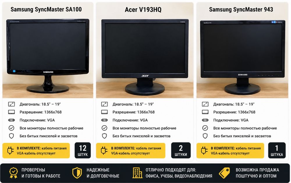 Мониторы Samsung и Acer 18.5–19” 15 шт