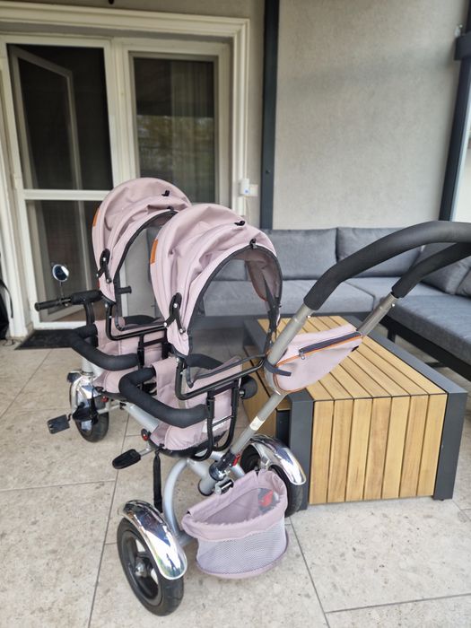 Tricicleta gemeni, tricicleta 2 copii, Chipolino 2Play, gri