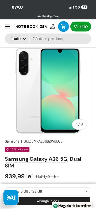 Samsung Galaxy A26 5G, negru, nou