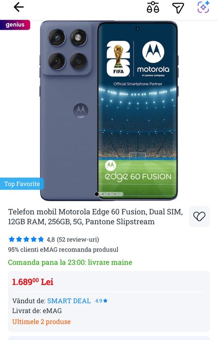 Motorola Edge 60 Fusion, 12/256 GB, albastru