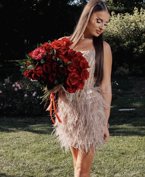 Rochie stil Nadare cu pene si pietre