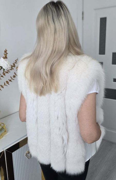 Haina de blană naturală de vulpe Elegance 2 în 1 cu inserții de piele. XL