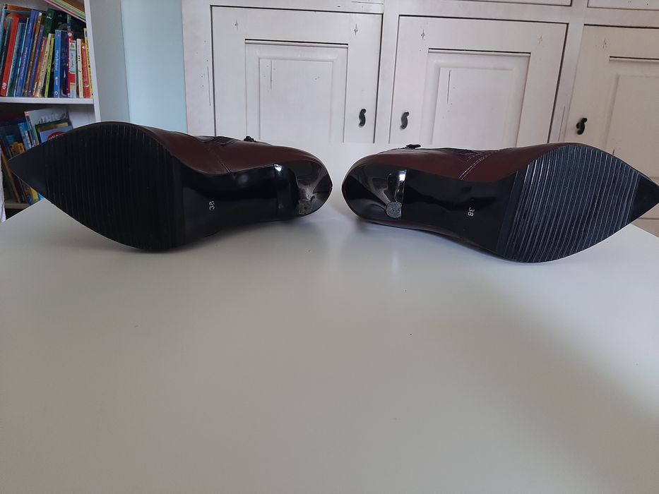 Botine elegante visinii/rosu bordo piele naturala, 38, noi