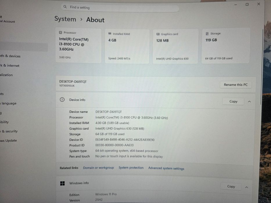 I3 8100 4GB DDR4 SSD 120GB