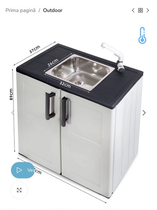 Chiuvetă mobilă Outdoor – cu rezervoare apă, ideală terasă / grădină