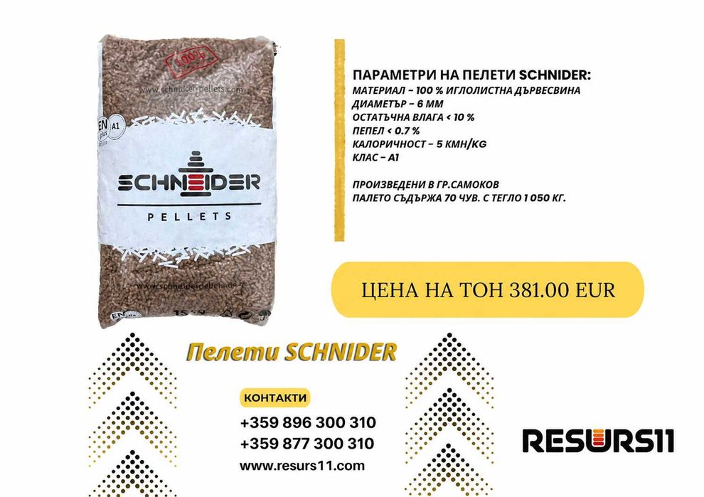Пелети SCHNEIDER Class A1 EN Plus иглолистни