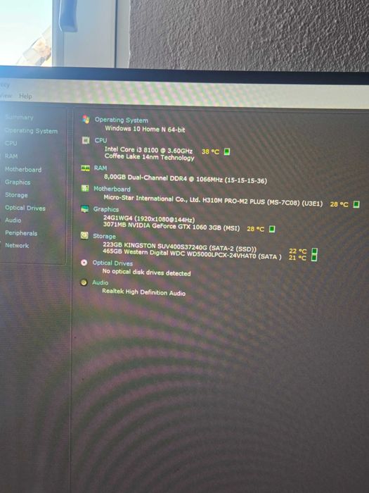 Pc gaming i3 8100 8 gb ram gtx 1060 3 gb