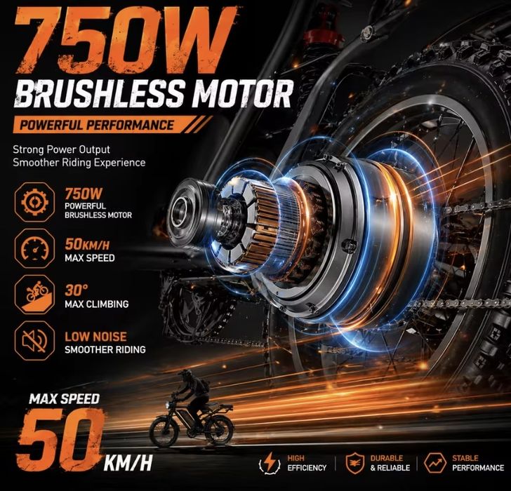 НОВ! 50км/ч. Електрически Велосипед Колело Скутер Мотор 750W 48V/20AH
