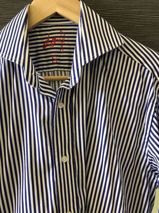 Denyl стилна тъмно синя мъжка риза с дълъг ръкав с райе