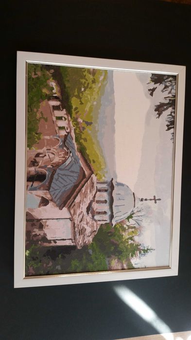 Стара българска черква, рисувана на Балкана с маслени бои на платно.