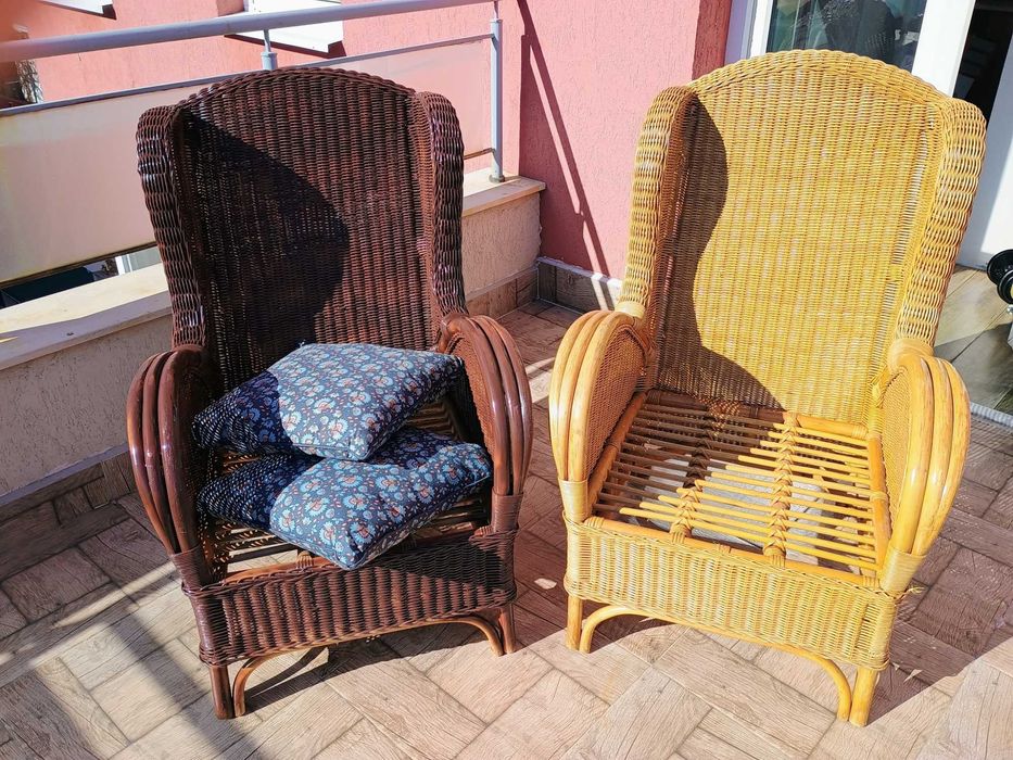 2бр. Големи Градински Кресла Естествен Ратан