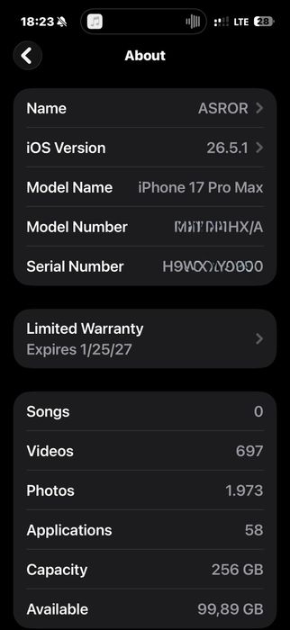 Iphone 17 pro max 256 silver