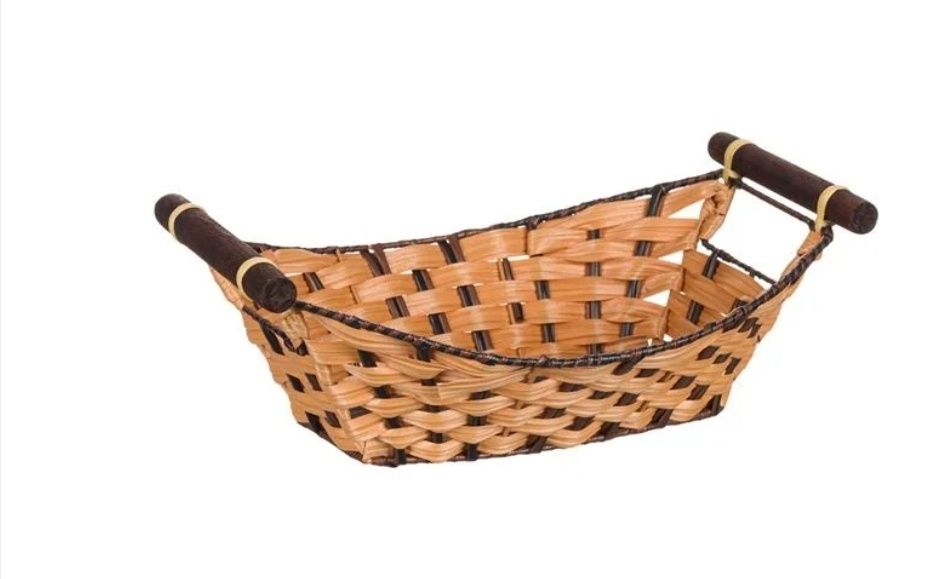 Cos Decorativ din Plastic cu Manere din Lemn Maro 34x22x12cm