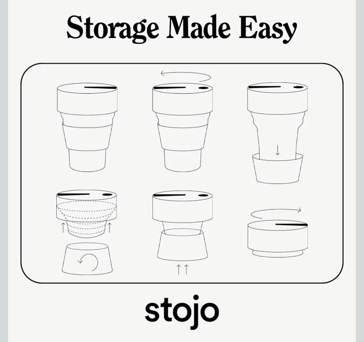 Нова сгъваема чаша Stojo (24 oz) от Платинен медицински LFGB Силикон – Черна