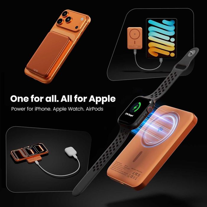 Магнитна външна батерия Power Bank 10000mAh Qi2, 20W USB-C, ултратънка за iPhone