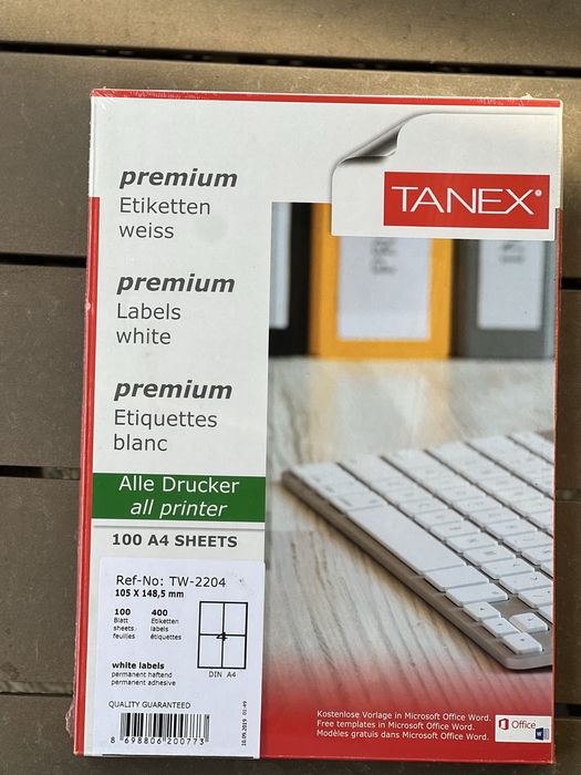19 cutii cu etichete autocolante premium. 4 buc pe pagina A4