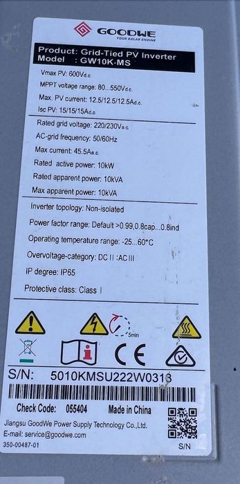 ПРОДАВАМ Соларен инвертор GOODWE GW10K MS10kW Трифазен+Smart Meter+мод