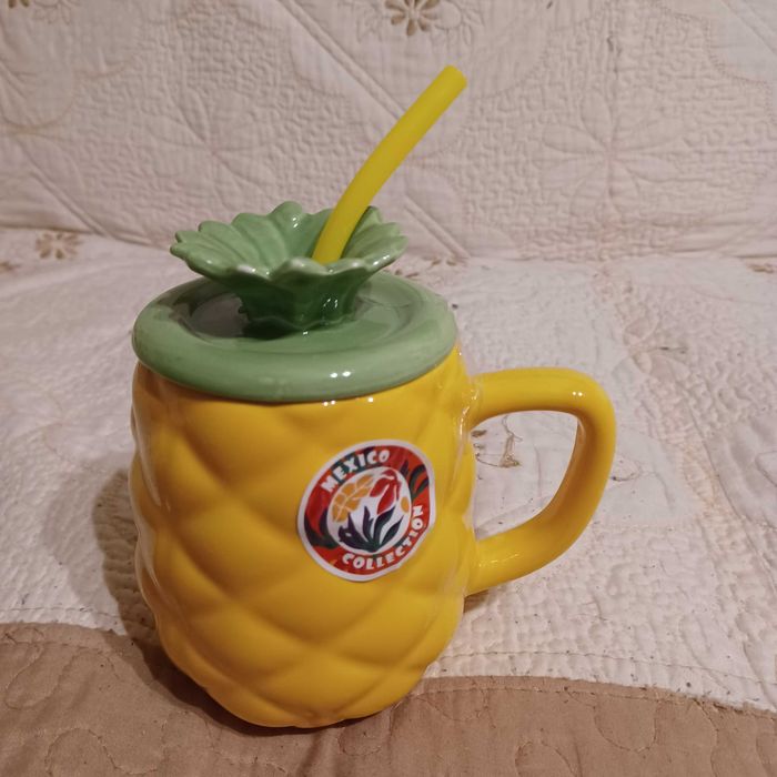 Cană pentru limonadă, cu capac și pai din ceramică