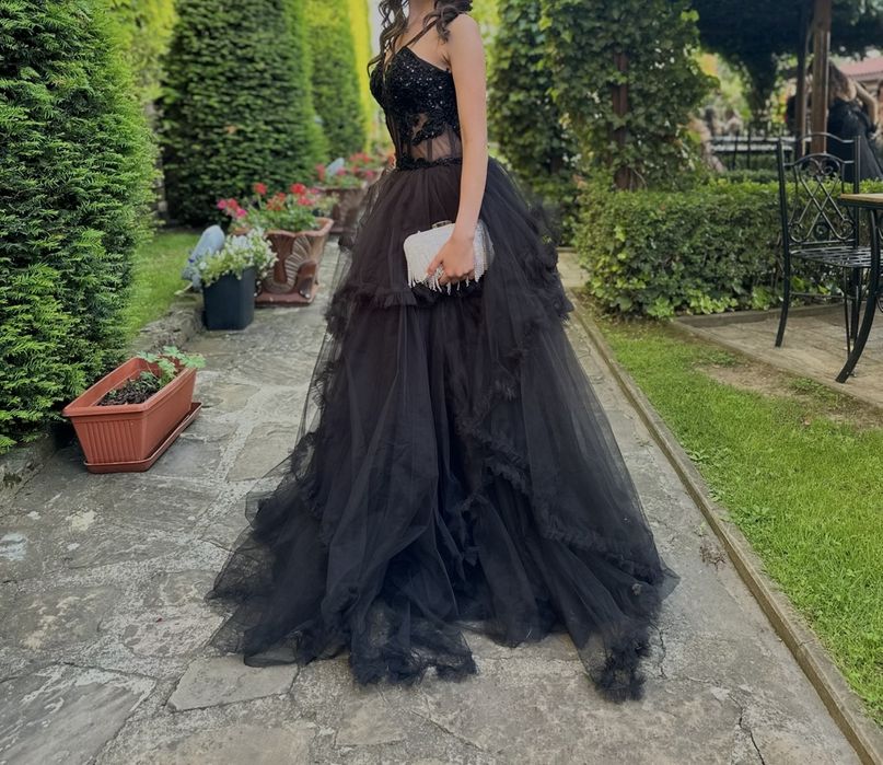 Официална черна бална рокля - корсет / тюл