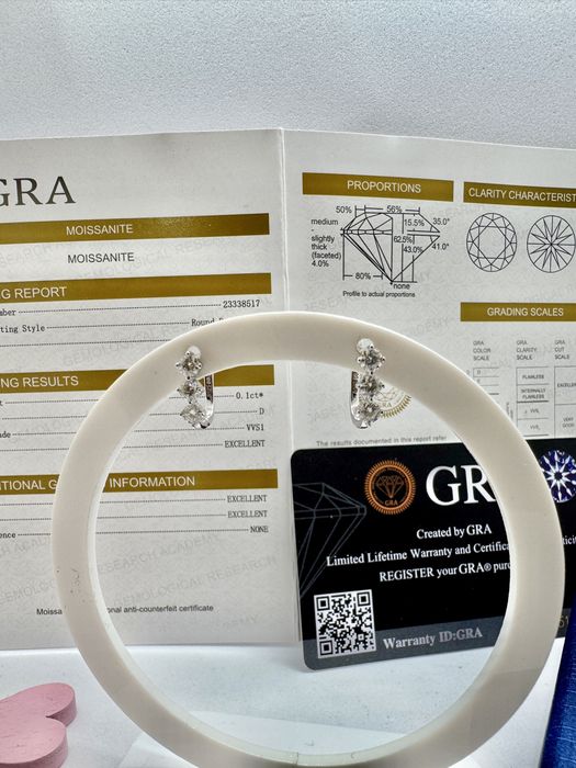 Сребърни обеци с мойсанит (диамант) 0.6 карата  6 камъка *0.1 карата