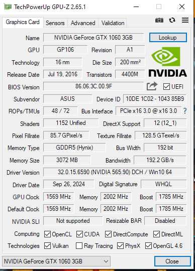 ASUS GeForce GTX 1060 OC Edition, 3GB GDDR5 192‑Bit, Stare Excelentă