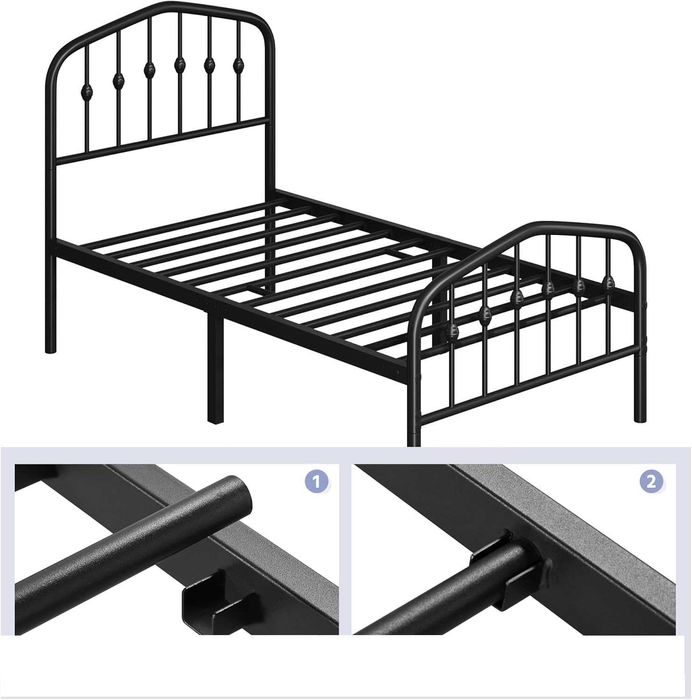 Cadru pat 90x200cm metalic modern rezistent  |S 615153 Black 90x200cm