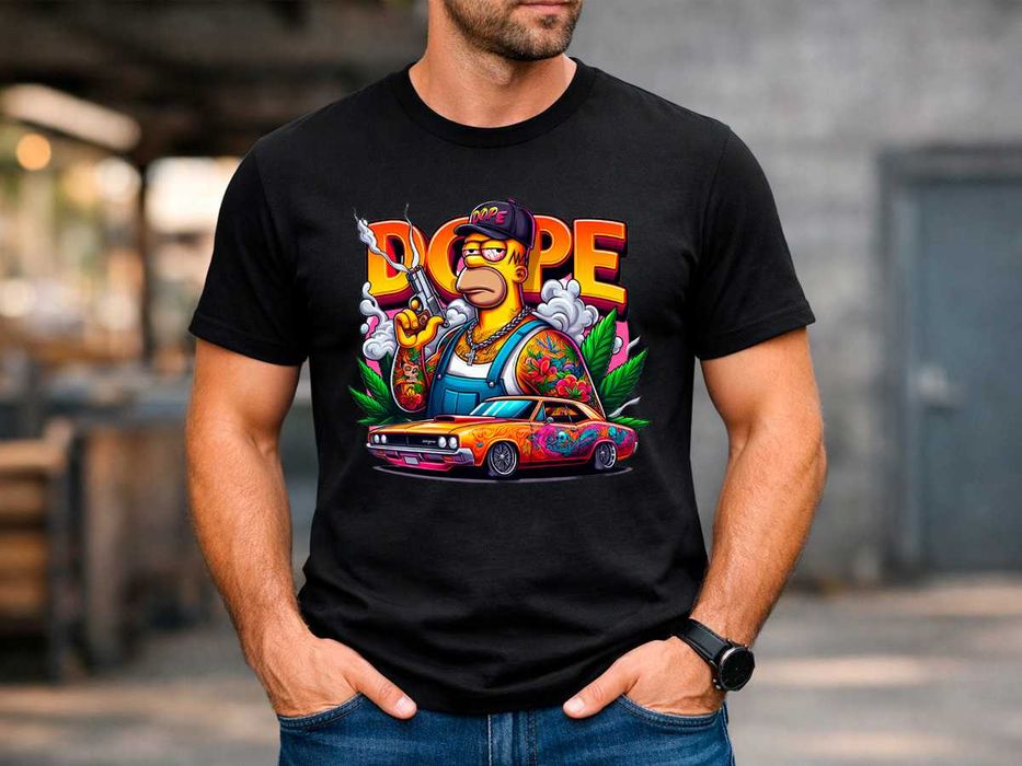 Мъжка тениска с арт принт Homer Simpson DOPE