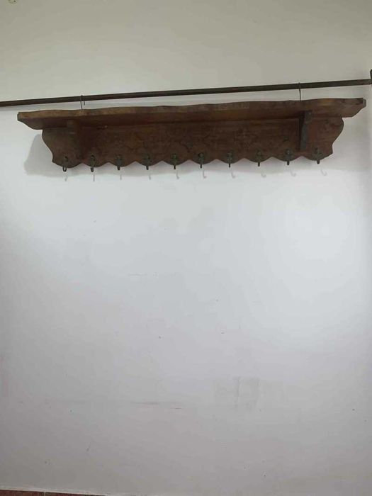 Cuier din lemn masiv cu 10 agatatorii din bronz