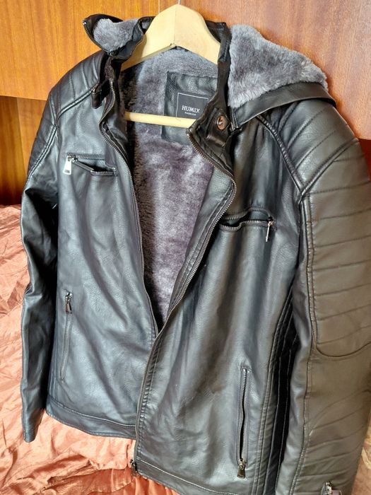Зимно кожено яке с качулка
