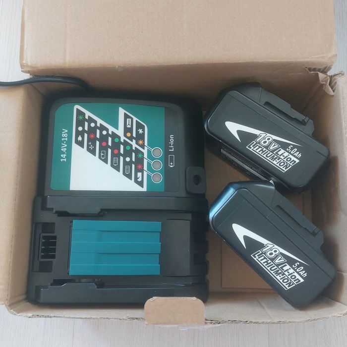 ПЪЛЕН КОМПЛЕКТ: 2x Батерии 18V 5.0Ah + Бързо Зарядно 7A за Makita LXT Нови