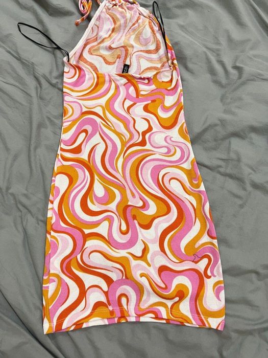 Дамска къса оранжево розова лятна рокля