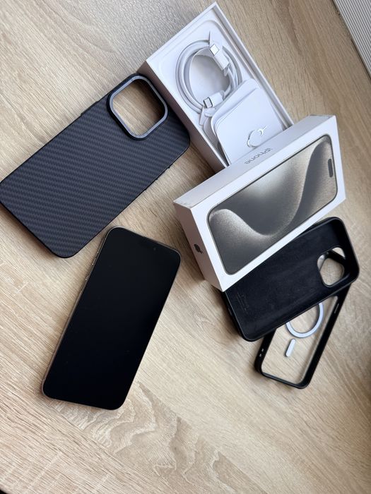 iPhone 15 Pro Max 256GB Natural Titanium, liber rețea, cutie, factură eMAG